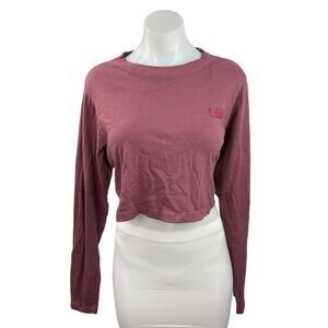 Set Active Womens Solid Long Sleeve Crew Neck Cropped T-Shirt Sports Top Size XS